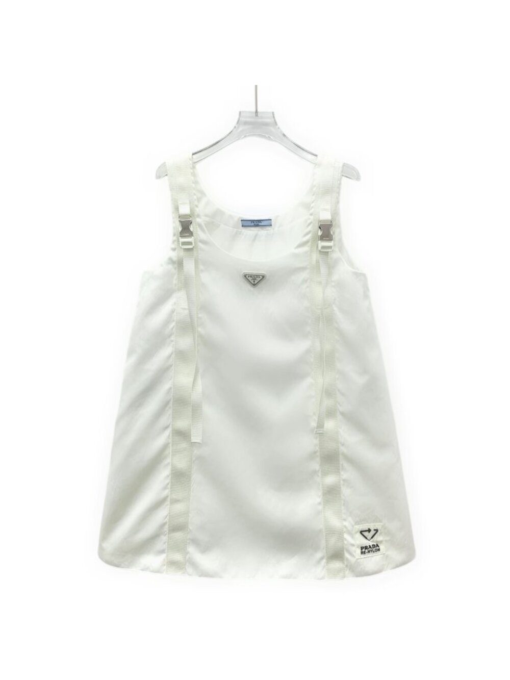 Prada White Triangle Logo Slip Dress
